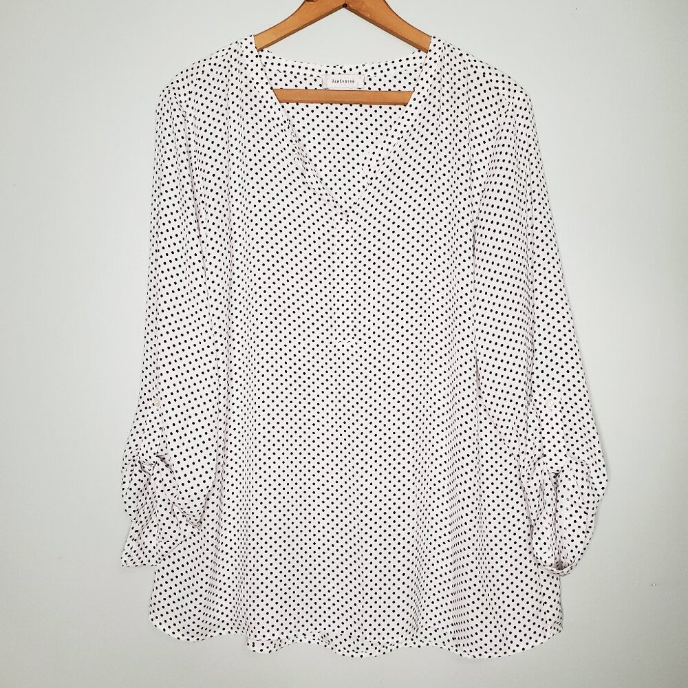Van Heusen Black & White Polkadot Long Sleeve Blouse L